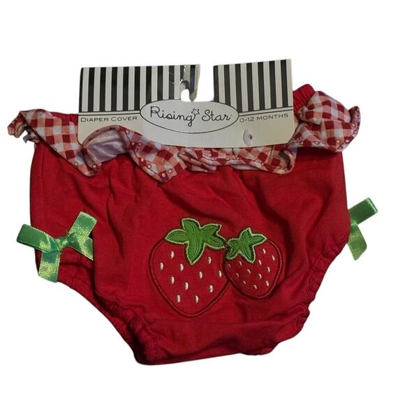 Rising Star Strawberry Diaper Cover 0 - 12 Months Baby Shower Gift Red Bow NEW - Picture 2 of 5